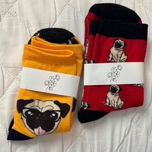 Pug Patterned Socks - Yellow and Red